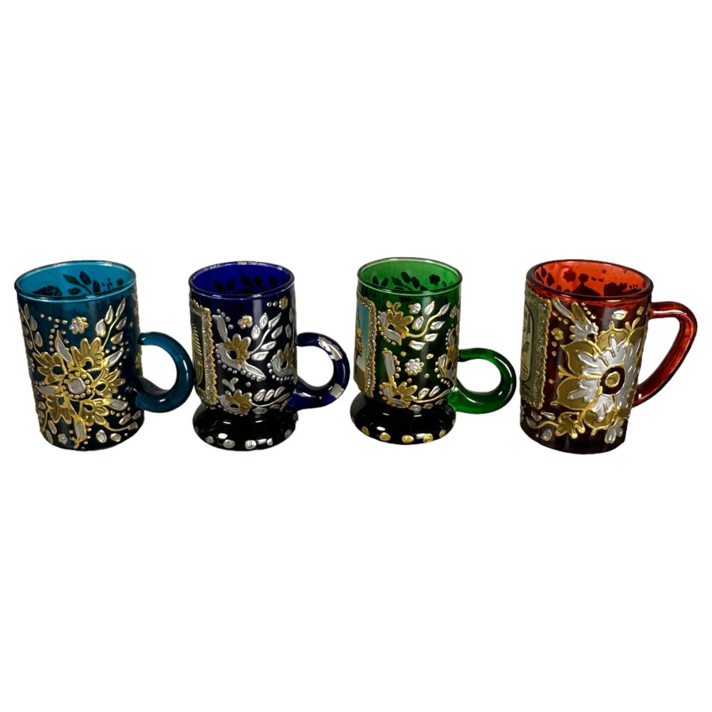 Hand Painted Egyptian Espresso Shot Glasses (Lot of 4)